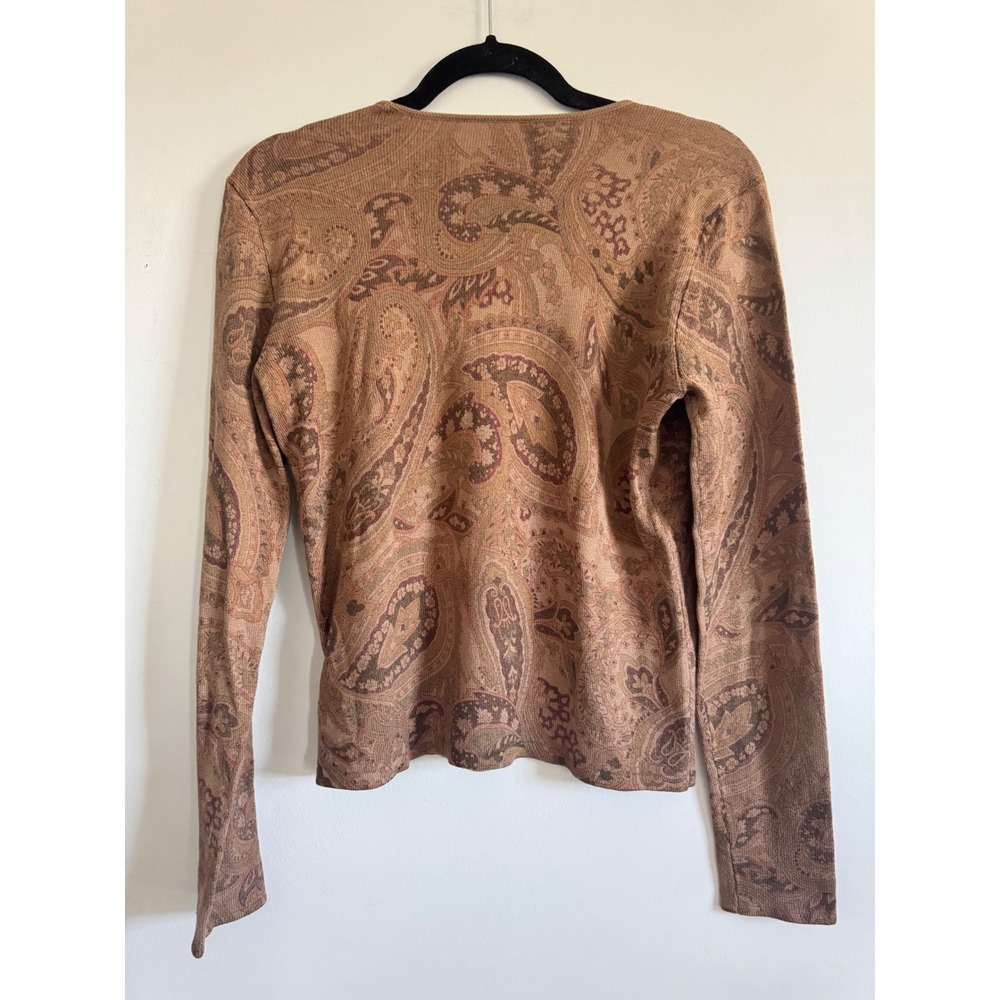 Lauren Ralph Lauren Silk Cashmere Paisley Sweater Brown Tan Long Sleeve Womens M - Picture 3 of 5